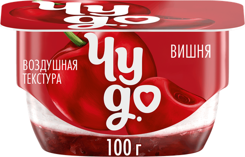 Десерт творожный ЧУДО Творожок взбитый двухслойный Вишня 4,2%, без змж, 100г, фото