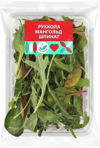 Смесь салатная Салаты с поля, руккола, мангольд и шпинат, 75г, вид