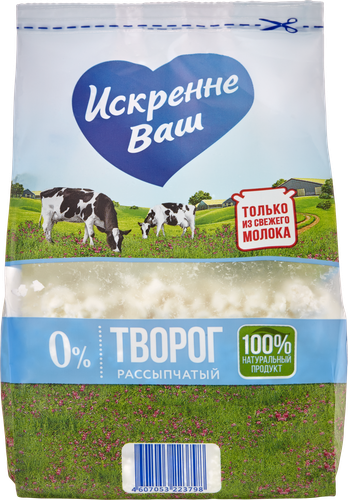 Творог рассыпчатый ИСКРЕННЕ ВАШ обезжиренный, без змж, 500г, детальное фото