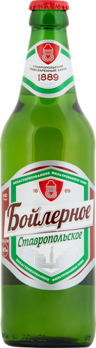 Пиво светлое СТАВРОПОЛЬСКОЕ БОЙЛЕРНОЕ фильтрованное непастеризованное 4%, 0.5л, крупный план