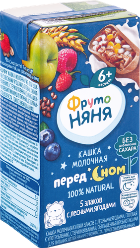 Кашка мультизлаковая ФРУТОНЯНЯ Перед сном, молочная из пяти злаков с лесными ягодами, с 6 месяцев, 200мл, детальное фото