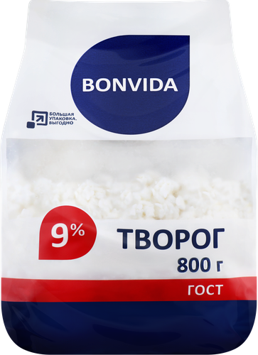Творог BONVIDA 9%, без змж, 800г, изображение