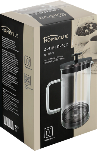 Френч-пресс HOMECLUB Crystal 1л, стекло, нержавеющая сталь Арт. NB-f2, картинка