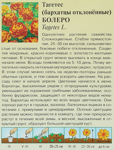 Семена Гавриш Бархатцы отклоненные (Тагетес) Болеро, 0.3г, картинка