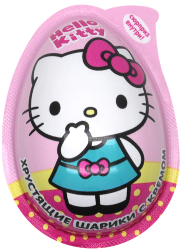 Хрустящие шарики HELLO KITTY с кремом и игрушкой, в капсуле в форме яйца, 15г, фото