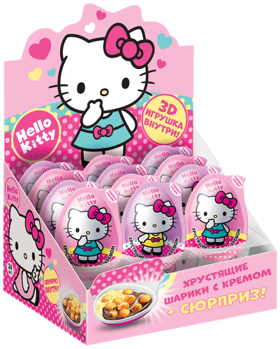 Хрустящие шарики HELLO KITTY с кремом и игрушкой, в капсуле в форме яйца, 15г, изображение