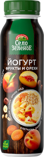Йогурт питьевой СЕЛО ЗЕЛЁНОЕ Персик, курага, орехи, мед 2,5%, без змж, 260г, фотография