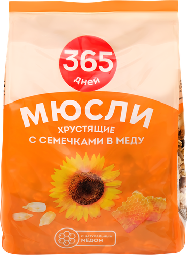 Мюсли хрустящие 365 ДНЕЙ с семечками в меду, 400г, детальное фото