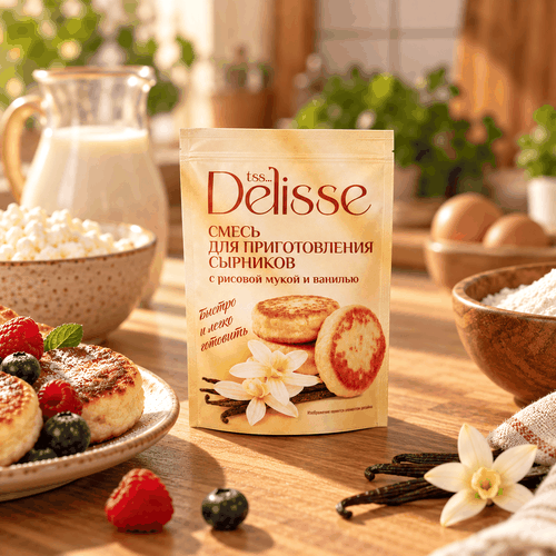 Смесь для приготовления сырников DELISSE с рисовой мукой и ванилью, 50г, картинка
