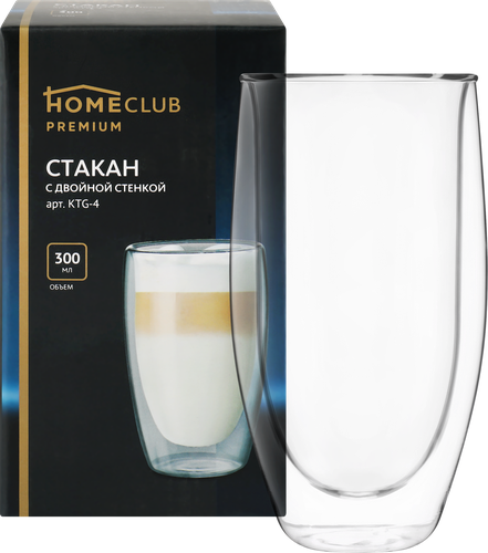 Стакан HOMECLUB с двойной стенкой, стекло, 300мл, картинка