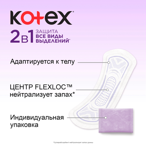Прокладки ежедневные KOTEX 2в1 длинные, 16шт, картинка