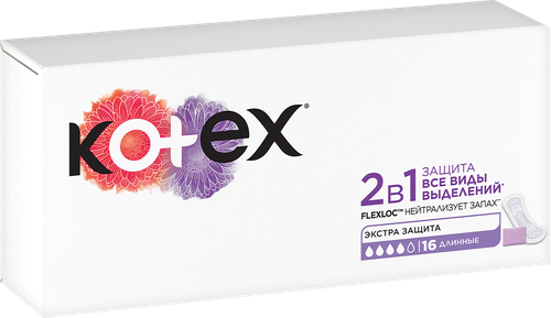 Прокладки ежедневные KOTEX 2в1 длинные, 16шт, вид