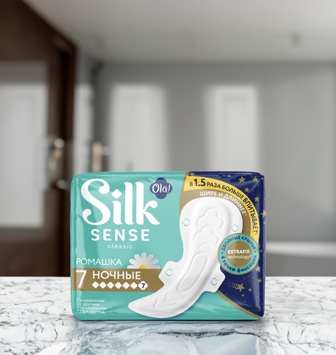 Прокладки OLA! Silk sense Classic Night Ромашка толстые, 7шт, изображение