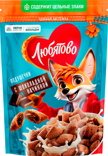 Готовый завтрак ЛЮБЯТОВО Подушечки с шоколадной начинкой, 220г, изображение