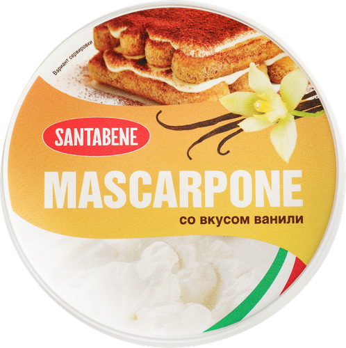 Сыр SANTABENE Маскарпоне со вкусом ванили 80%, без змж, 250г, детальное фото