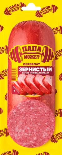 Колбаса варено-копченая ПАПА МОЖЕТ Сервелат Зернистый, 350г, крупный план