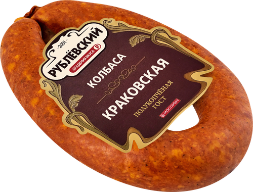 Колбаса полукопченая РУБЛЁВСКИЙ Краковская, высший сорт, 350г, детальное фото