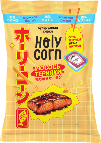 Снэки кукурузные HOLY CORN Лосось терияки, с соусом 25мл, 30г, фото
