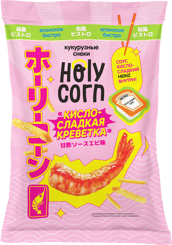 Снэки кукурузные HOLY CORN Кисло-сладкая креветка, с соусом 25мл, 30г, фото
