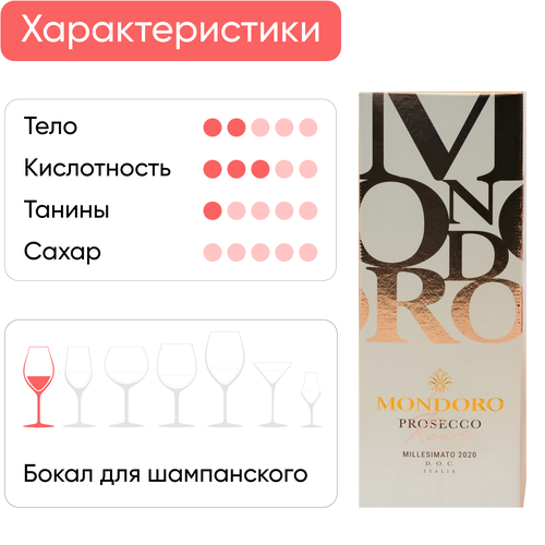 Вино игристое MONDORO Prosecco Rose Венето розовое сухое, п/у, 0.75л, детальное фото