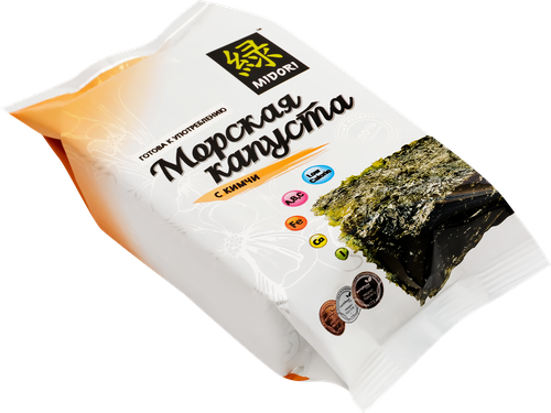 Морская капуста MIDORI сушеная, обжаренная в кунжутном масле со вкусом кимчи, 5г, картинка