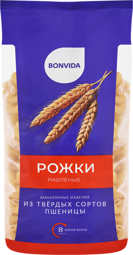 Макароны BONVIDA Рожки рифленые, 900г, изображение