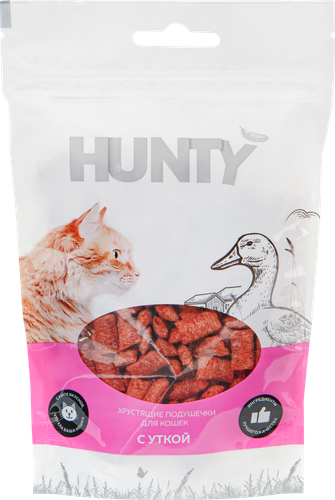 Лакомство для кошек HUNTY Хрустящие подушечки c уткой, 60г, картинка
