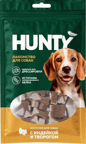 Лакомство для собак HUNTY Косточки мясные с индейкой и творогом, 70г, крупный план