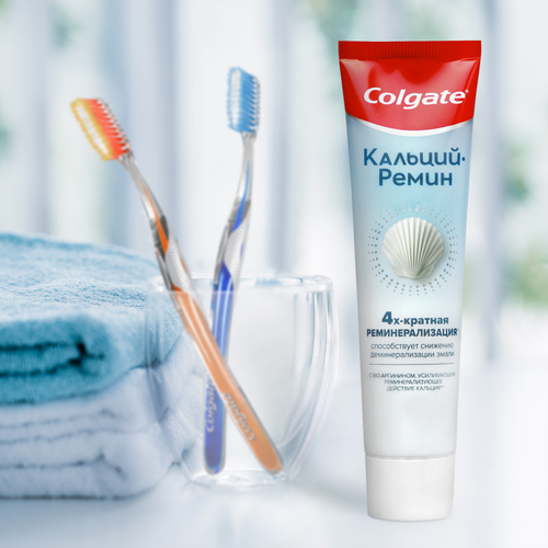 Зубная паста COLGATE Кальций-Ремин с природным био-аргинином для восстановления и защиты здоровья эмали зубов путем 4-х их кратной реминерализации, 100мл, детальное фото