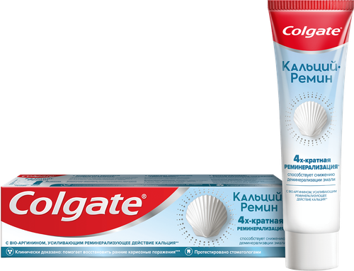 Зубная паста COLGATE Кальций-Ремин с природным био-аргинином для восстановления и защиты здоровья эмали зубов путем 4-х их кратной реминерализации, 100мл, детальное фото