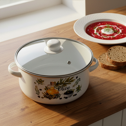 Кастрюля HOMECLUB Enamel, деколь, в ассортименте, 2.7л, фото