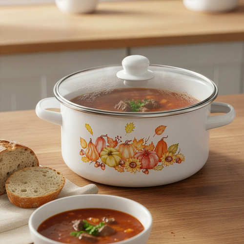 Кастрюля HOMECLUB Enamel, деколь, в ассортименте, 3.7л, фотография