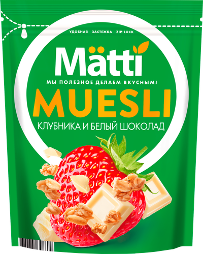 Мюсли MATTI Клубника и белый шоколад, 250г, детальное фото