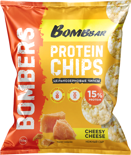 Чипсы цельнозерновые протеиновые BOMBBAR со вкусом нежный сыр, 50г, фотография