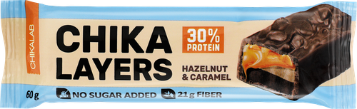 Батончик протеиновый CHIKALAB Chika Layers Лесной орех с карамелью, глазированный, 60г, детальное фото