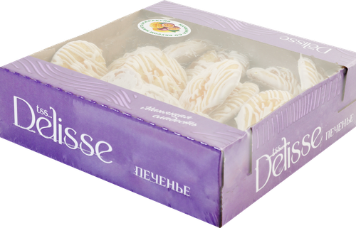 Печенье бисквитное DELISSE с начинкой со вкусом манго-маракуйя, в белой глазури, 450г, картинка