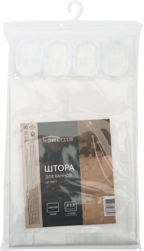 Штора для ванной HOMECLUB 3D, 180х180см, 12 колец в комплекте, фотография