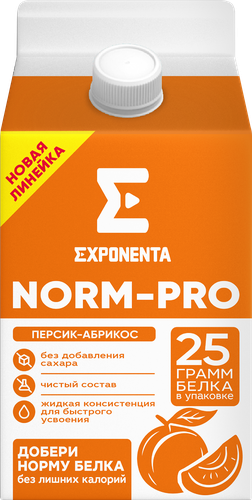 Напиток кисломолочный EXPONENTA Норм-Про Персик-абрикос обезжиренный, с высоким содержанием белка, без змж, 500г, вид