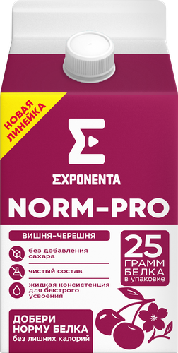 Напиток кисломолочный EXPONENTA Норм-Про Вишня-черешня обезжиренный, с высоким содержанием белка, без змж, 500г, фото