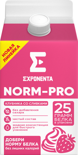 Напиток кисломолочный EXPONENTA Норм-Про Клубника-ваниль-сливки обезжиренный, с высоким содержанием белка, без змж, 500г, изображение