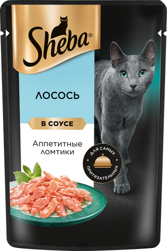 Корм консервированный для взрослых кошек SHEBA ломтики в соусе с лососем, 75г, фото