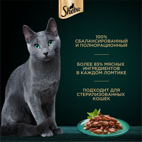 Корм консервированный для взрослых кошек SHEBA ломтики в соусе с говядиной и кроликом, 75г, картинка