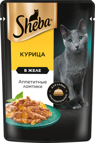Корм консервированный для взрослых кошек SHEBA ломтики в желе с курицей, 75г, детальное фото