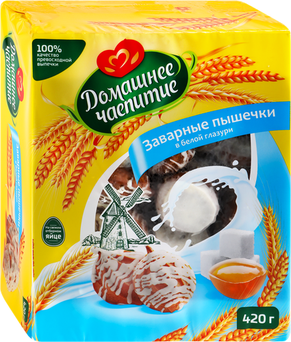Кондитерское изделие ДОМАШНЕЕ ЧАЕПИТИЕ Заварные Пышечки Яшкино в белой глазури, 420г, фотография