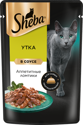Корм консервированный для взрослых кошек SHEBA ломтики в соусе с уткой, 75г, вид