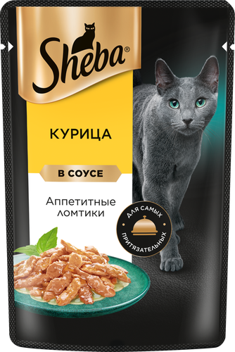 Корм консервированный для взрослых кошек SHEBA ломтики в соусе с курицей, 75г, картинка