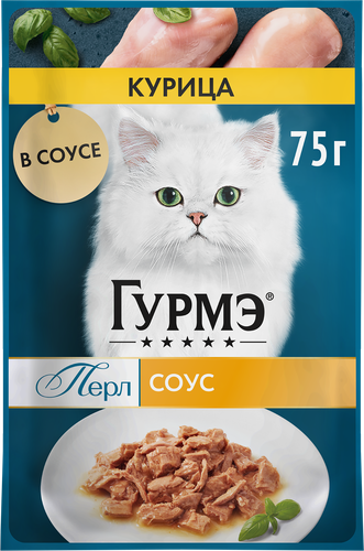 Корм влажный для взрослых кошек ГУРМЭ Перл Курица в соусе, 75г, детальное фото