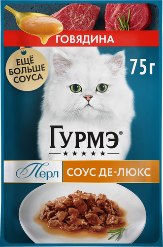 Корм влажный для взрослых кошек ГУРМЭ Перл Соус Де-люкс Говядина в соусе, 75г, фото