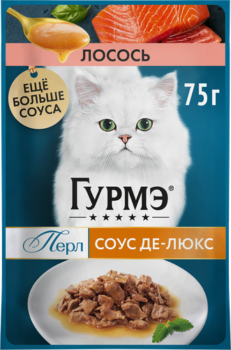 Корм влажный для взрослых кошек ГУРМЭ Перл Соус Де-люкс Лосось в соусе, 75г, фотография