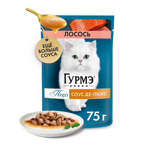 Корм влажный для взрослых кошек ГУРМЭ Перл Соус Де-люкс Лосось в соусе, 75г, вид